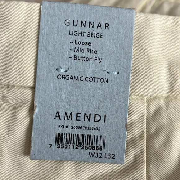 Amendi Gunnar in Light Beige Organic Cotton Pleat Front Button Fly Pants - Sz 32 - Picture 6 of 12